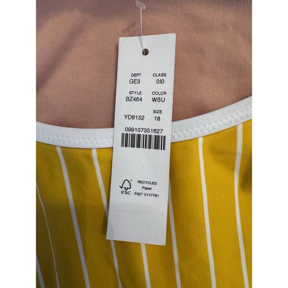 J Crew Scoopneck one-piece swimsuit in Stripe Sunflower Yellow Womens Sz 18 NWT - Picture 12 of 16